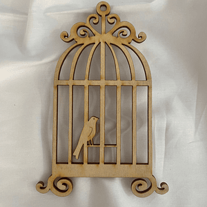 Gaiola com passarinho em choupo 14 cm x 8 cm