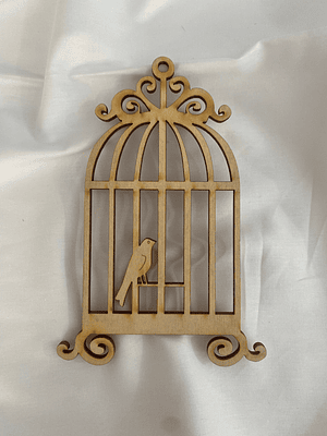 Gaiola com passarinho em choupo 14 cm x 8 cm