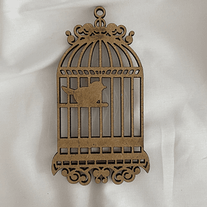 Gaiola com passáro em mdf 12 cm x 6 cm