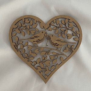 Coração com passarinho em mdf 11 cm 