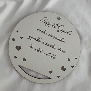 Plaquinha do anjo da guarda em mdf branco 