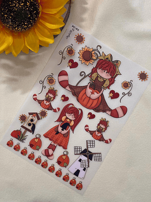 Papel Transfer da menina com abobrinhas 