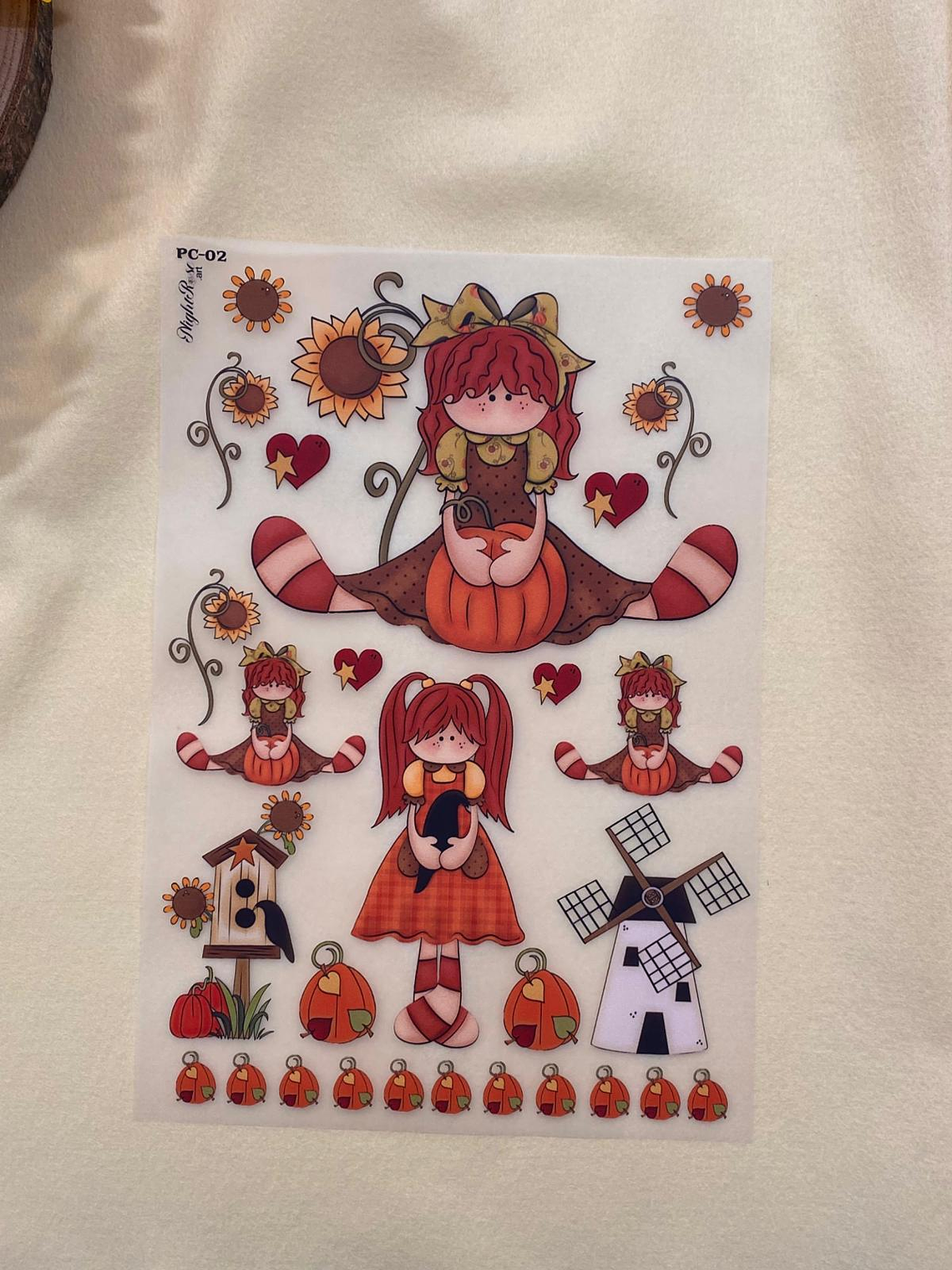 Papel Transfer da menina com abobrinhas  2
