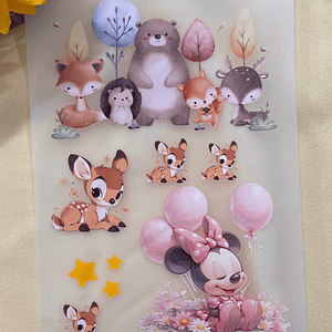 Papel transfer com animais do bosque e minnie 