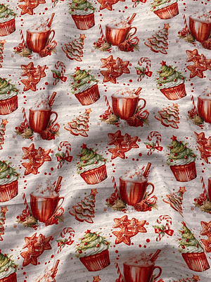 Tecido com cupcake e chocolate quente 