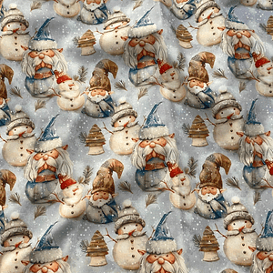 Tecido com gnomos e fundo azul