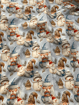 Tecido com gnomos e fundo azul