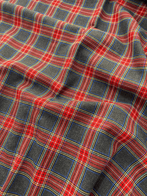 Tecido xadrez com fundo cinzento e listras vermelhas 