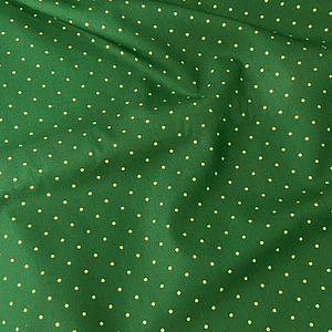 Tecido verde com bolinhas douradas 