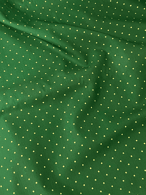 Tecido verde com bolinhas douradas 
