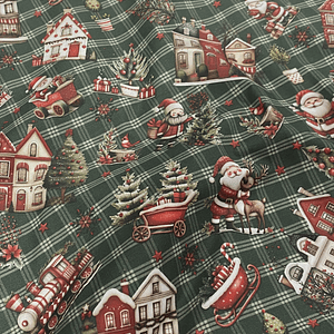 Tecido com trenós e fundo verde 