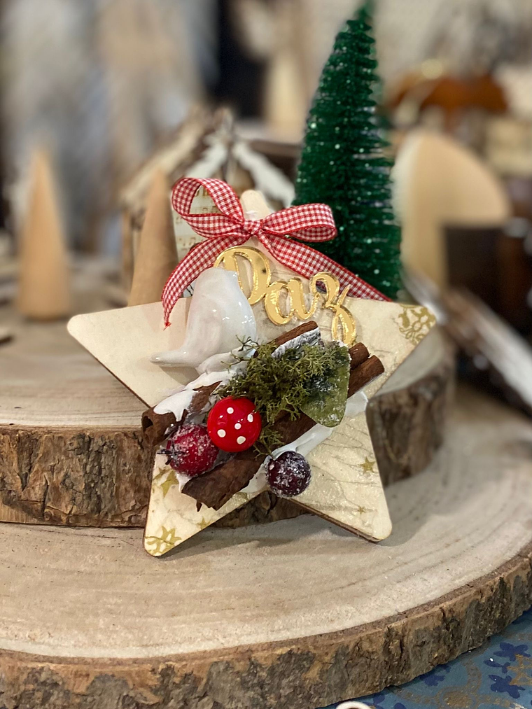 Estrela de Natal com passarinho 14 cm 1