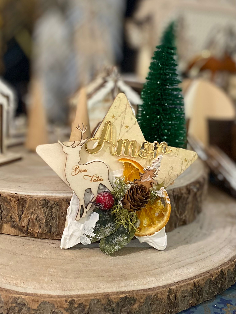 Estrela de Natal com rena 14 cm  1