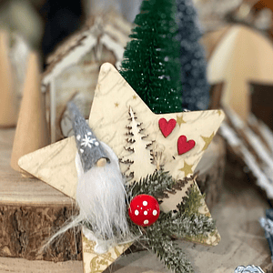 Estrela de Natal com gnomo 14 cm