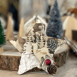Estrela de Natal com rena e pinha 14 cm 