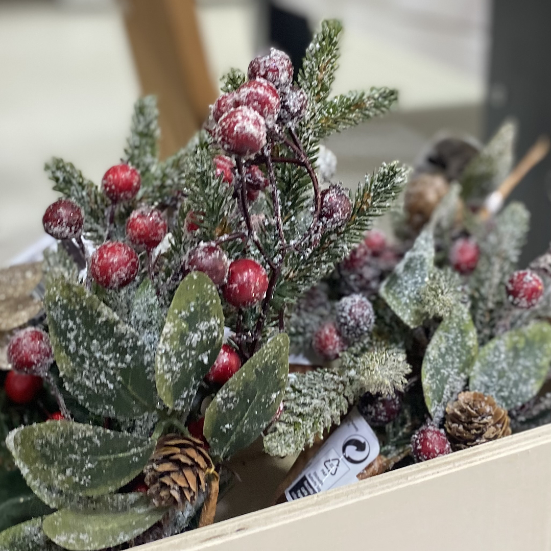 Azevinho com pinha e neve para decoração  1