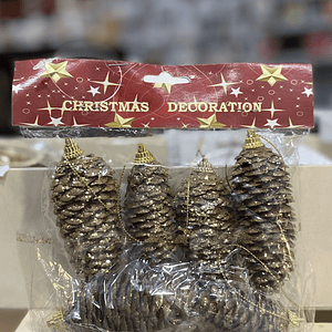 Pack de pinhas com brilhos dourados para pendurar na árvore 