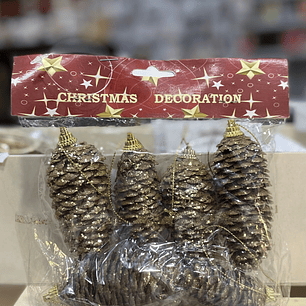 Pack de pinhas com brilhos dourados para pendurar na árvore 