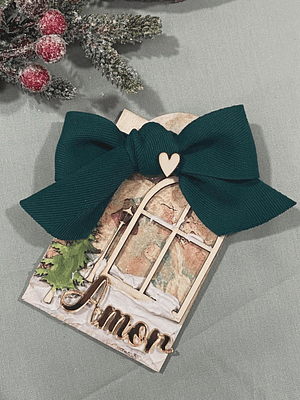 Plaquinha personalizada com lacinho verde escuro