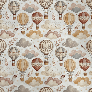 Tecido com balões de ar quente tons pastéis 