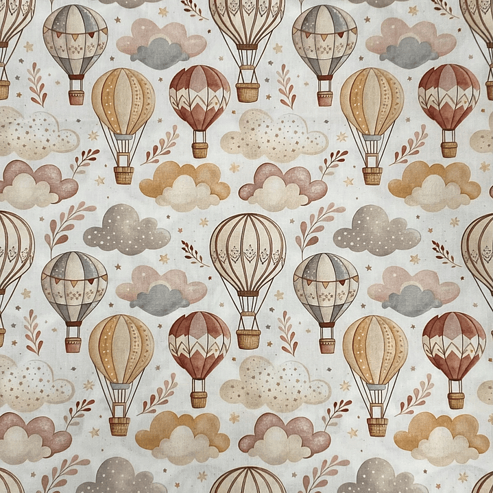 Tecido com balões de ar quente tons pastéis  1