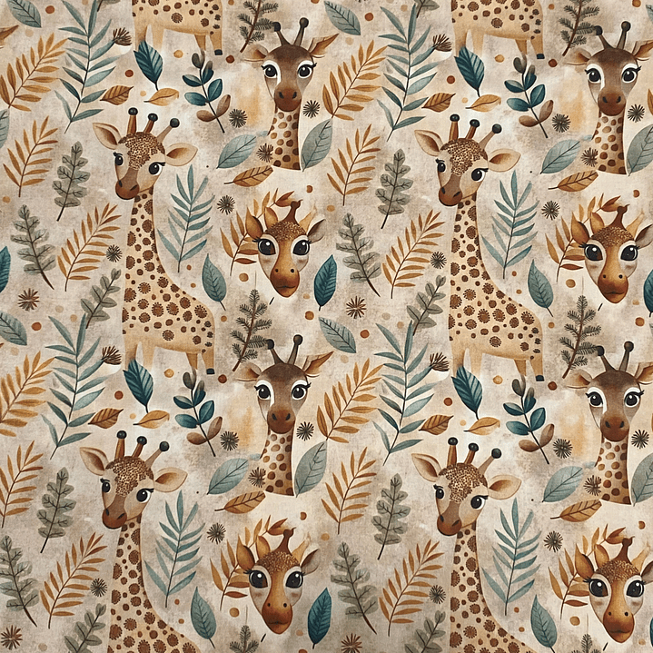 Tecido com girafas em tons pastéis  1