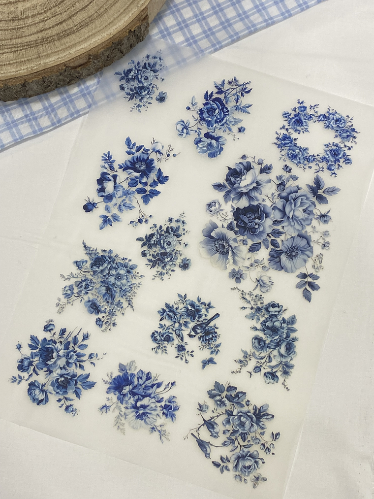 Transfer floral azul 30x23 cm 1