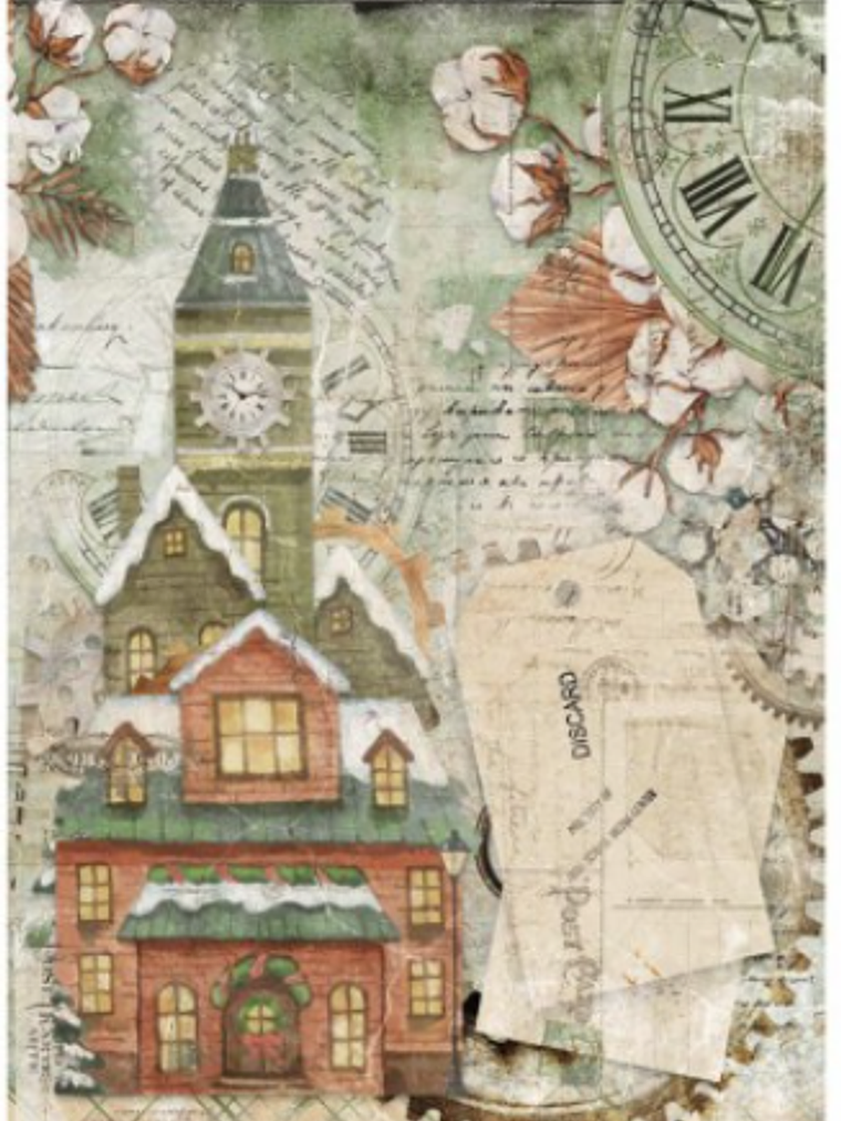 Papel arroz Cadence A3 Casa natalina 1