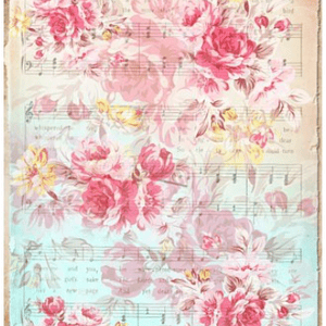 Papel de Arroz Japonés SOFT A3 rosas com pautas de musica 
