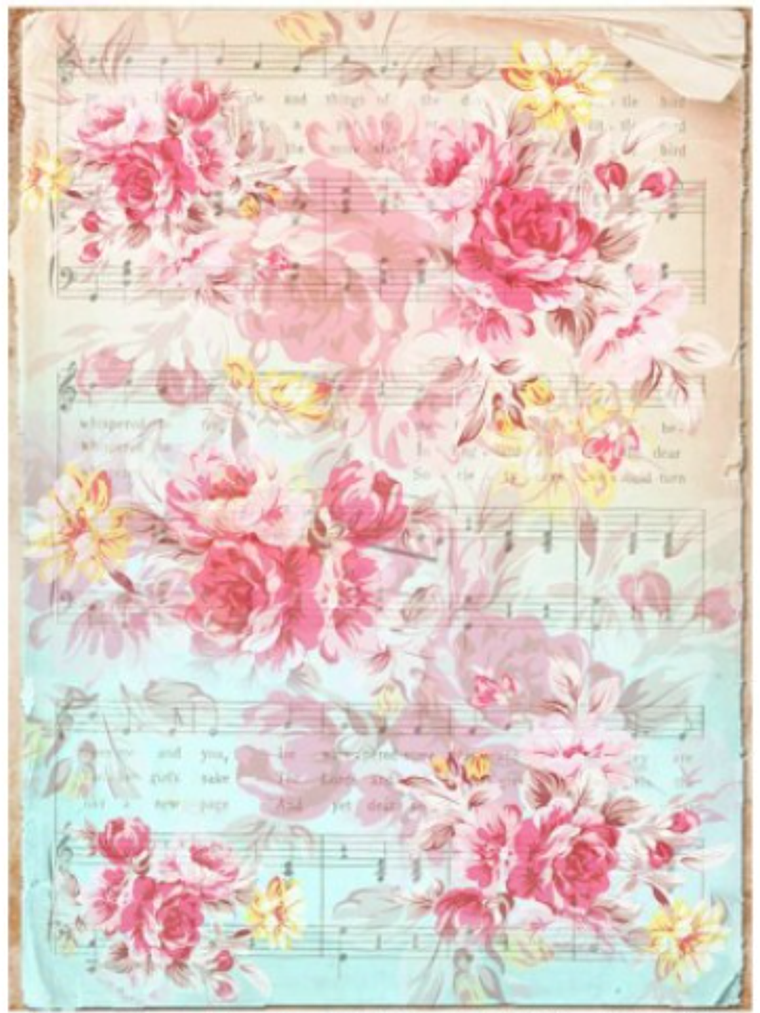 Papel de Arroz Japonés SOFT A3 rosas com pautas de musica  1