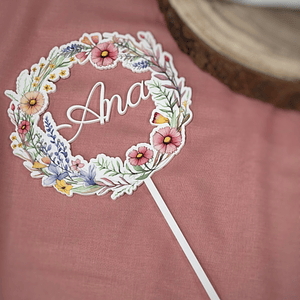 topo bolo floral com nome