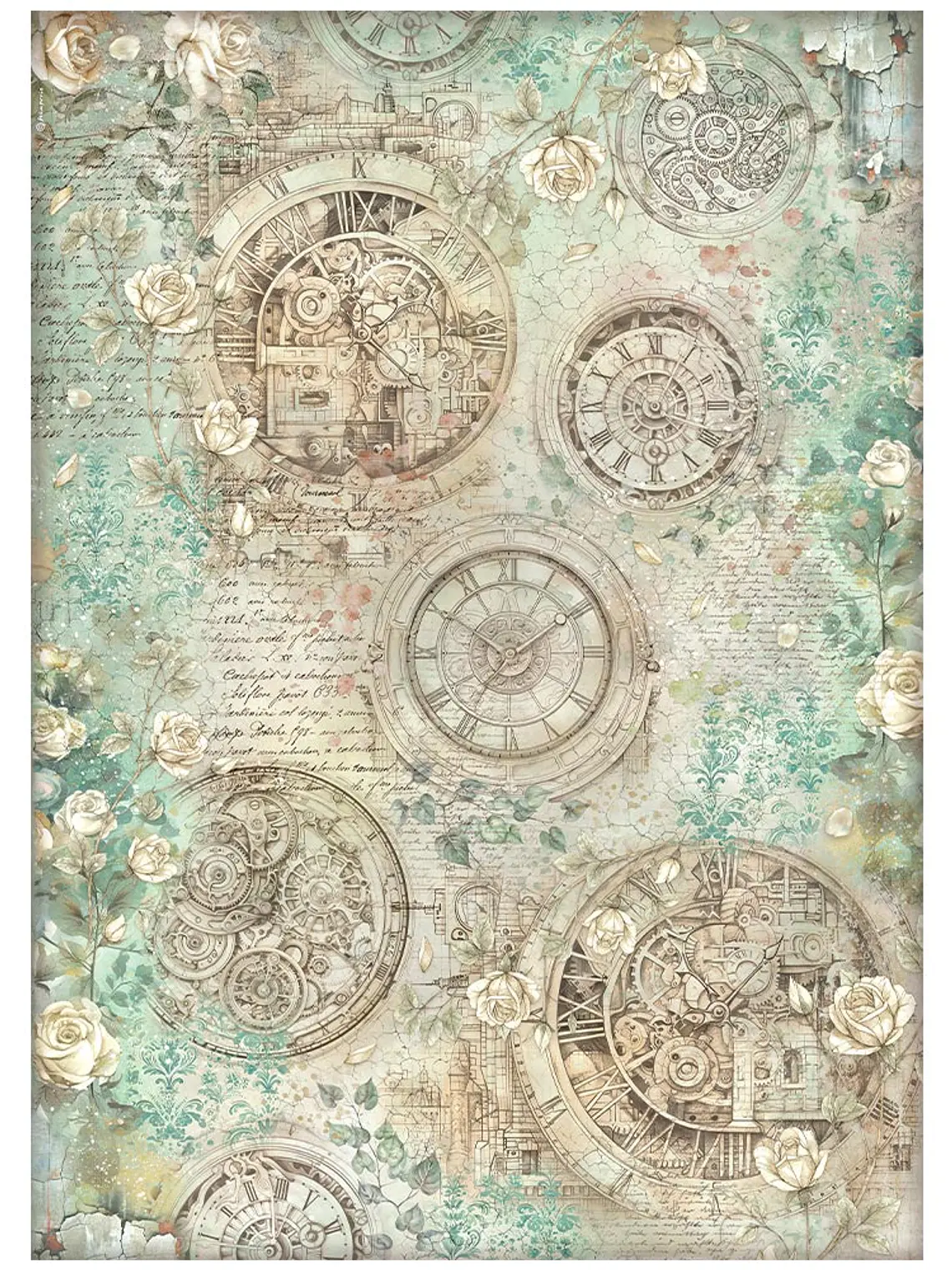  Gardens of Time relojes y rosas - Grand papel de arroz cm 50X70 1