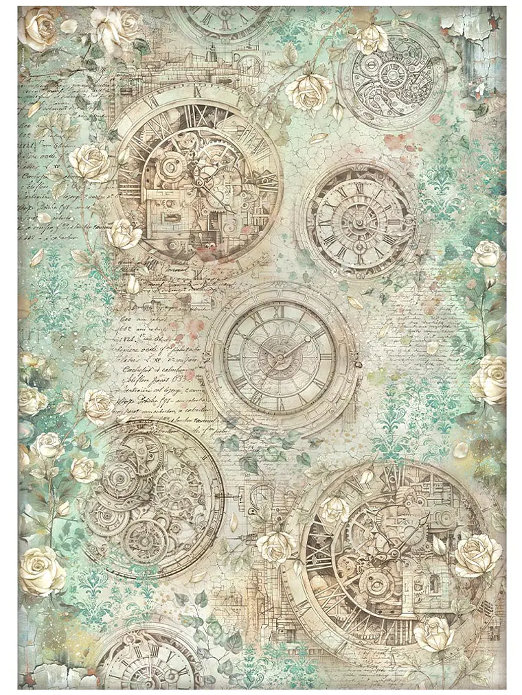  Gardens of Time relojes y rosas - Grand papel de arroz cm 50X70 1