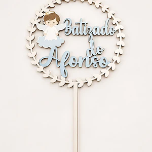Topo de bolo batizado mdf branco com anjinho