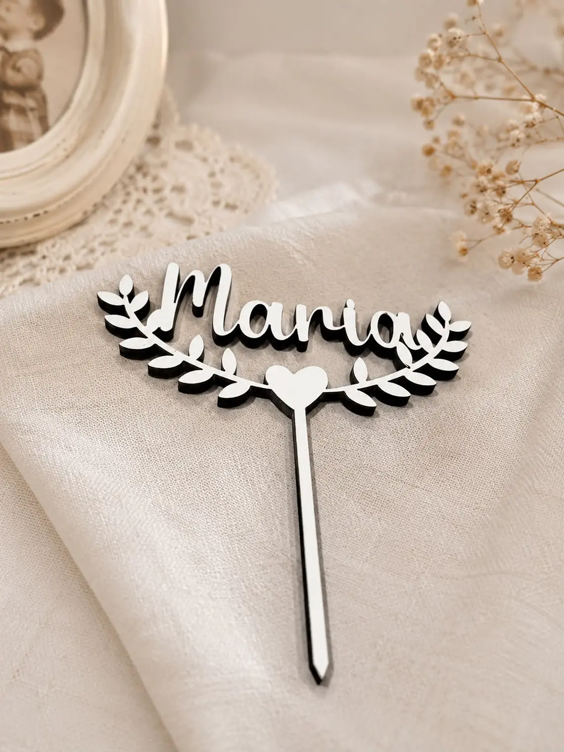 Topo de bolo com nome mdf branco 1