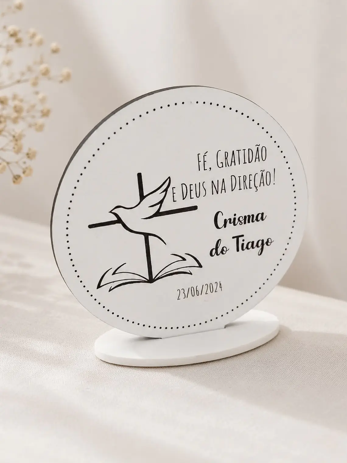 Plaquinha com base batizado crisma  1