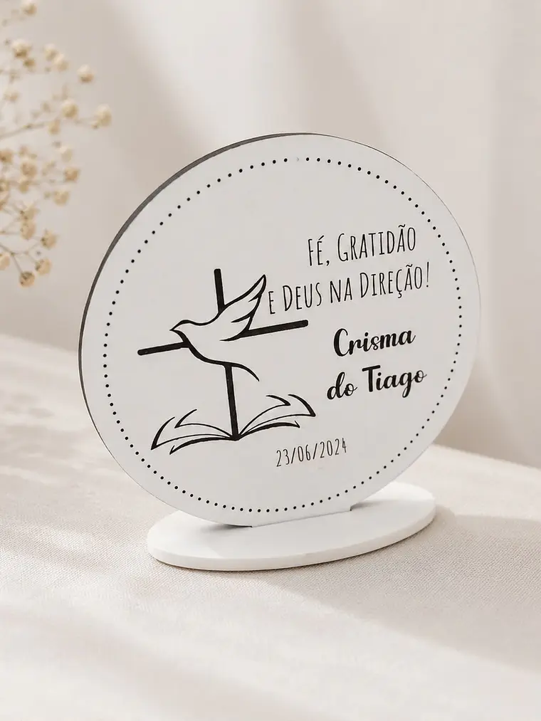 Plaquinha com base batizado crisma  1