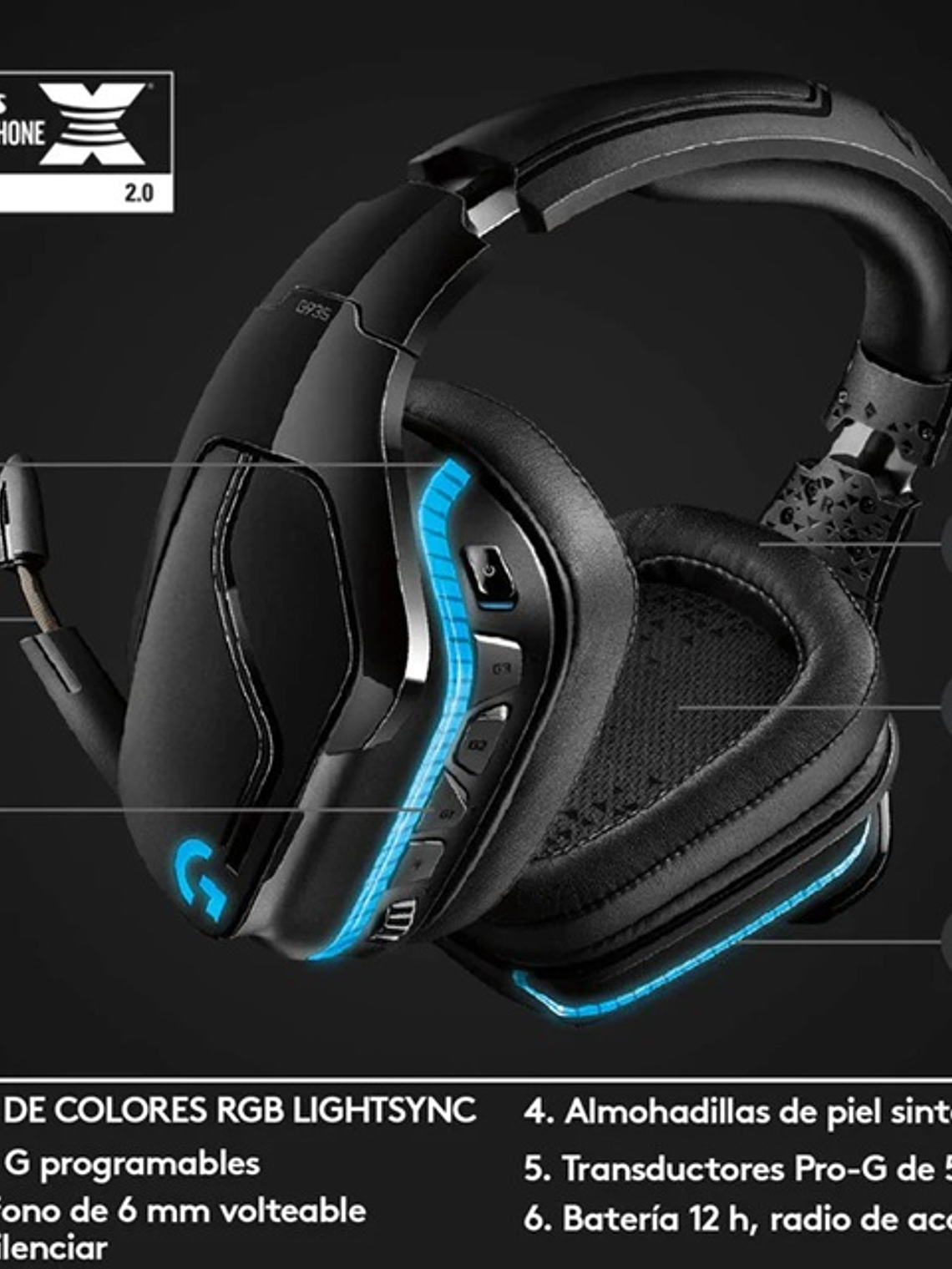 Diadema Gamerlogitech G935, Inalámbrica 7.1/Rgb Lightsync 8