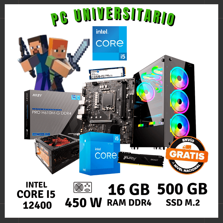 PC UNIVERSITARIO / CORE I5 12400 / 16 GB DDR4 / 500 GB M.2 2