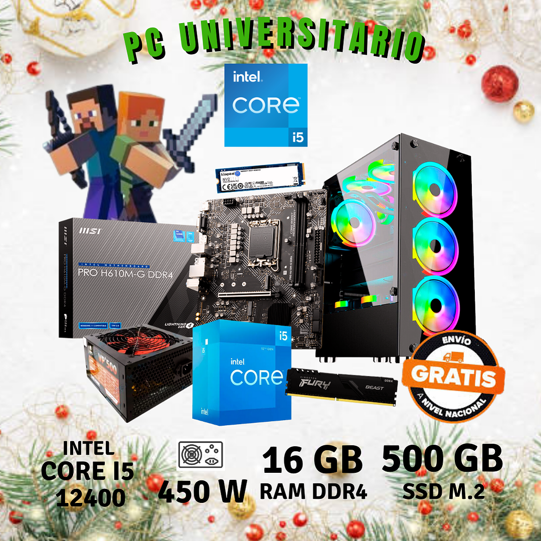 PC UNIVERSITARIO / CORE I5 12400 / 16 GB DDR4 / 500 GB M.2 1
