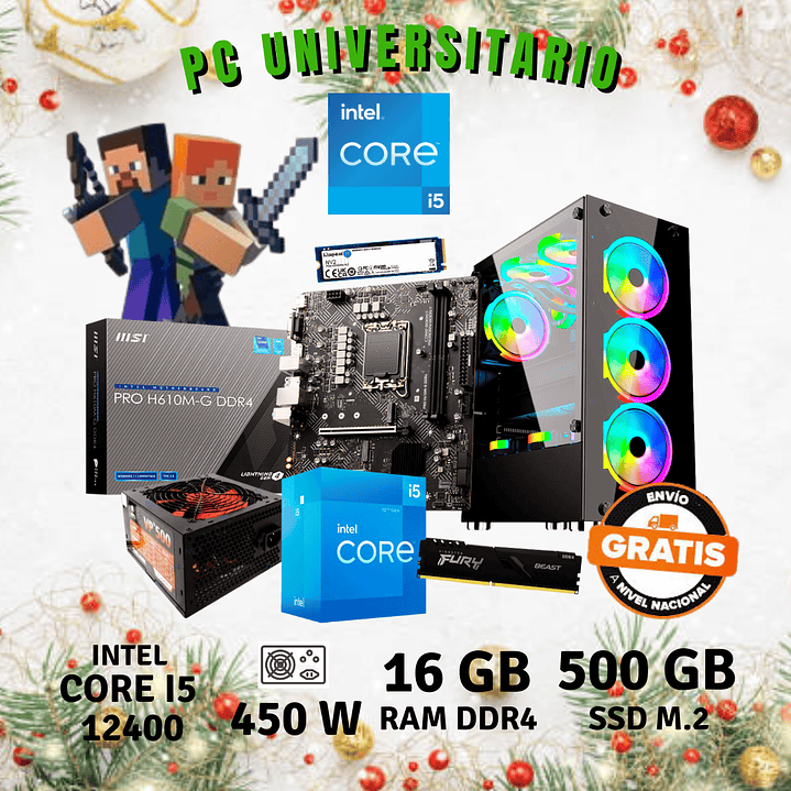 PC UNIVERSITARIO / CORE I5 12400 / 16 GB DDR4 / 500 GB M.2 1