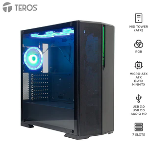 CASE GAMER TEROS TE1175N - AMPLIO, SOPORTA RADIOADOR 3 FAN PARTE SUPERIOR