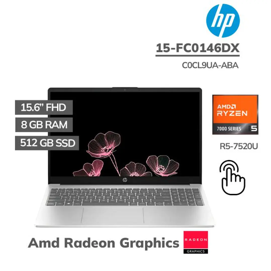 HP 15-FC0146DX AMD RYZEN 5 7520U 512GB SSD 8GB DDR5 15.6 FHD 1