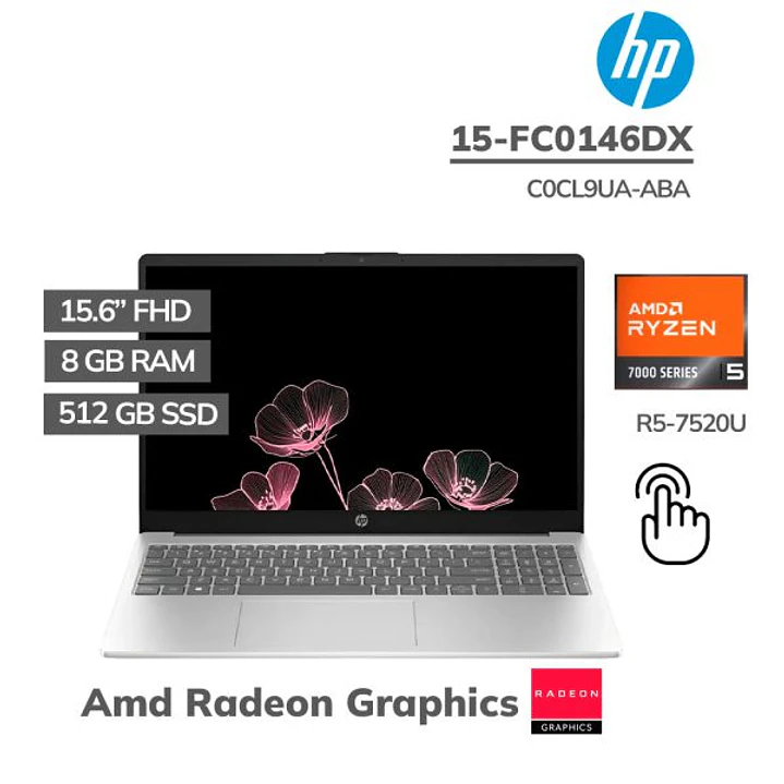 HP 15-FC0146DX AMD RYZEN 5 7520U 512GB SSD 8GB DDR5 15.6 FHD 1
