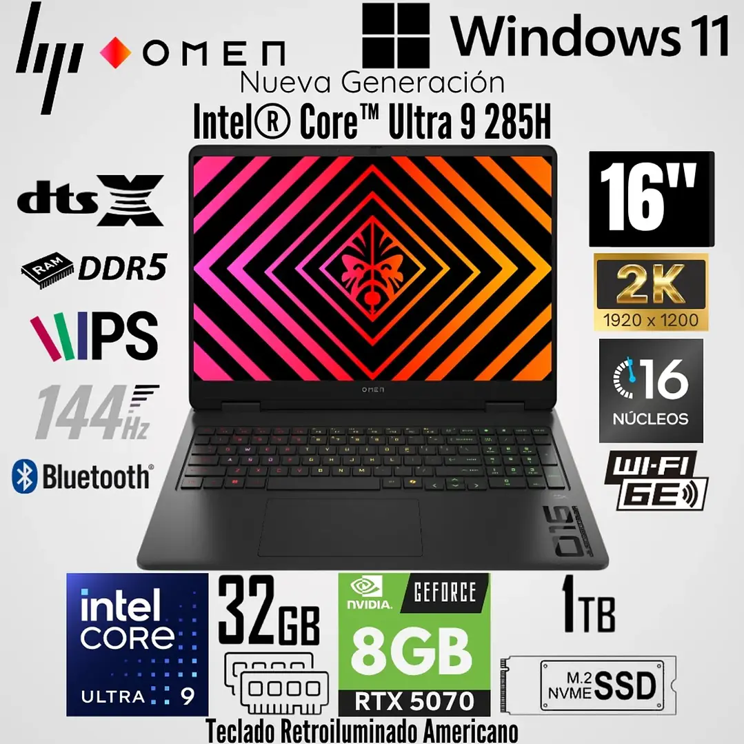HP OMEN 16-INTEL CORE ULTRA 9 285H 1TB SSD 32GB DRR5, 16 2K 1