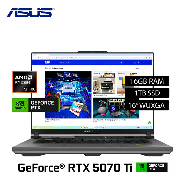 ASUS ROG STRIX GAMING AMD RYZEN 9-8940HX, 1TB, 16GB DDR5, RTX-5070Ti 1