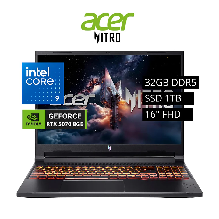 ACER NITRO INTEL CORE 9-270H, 32GB DDR5, 1TB, RTX-5070 1