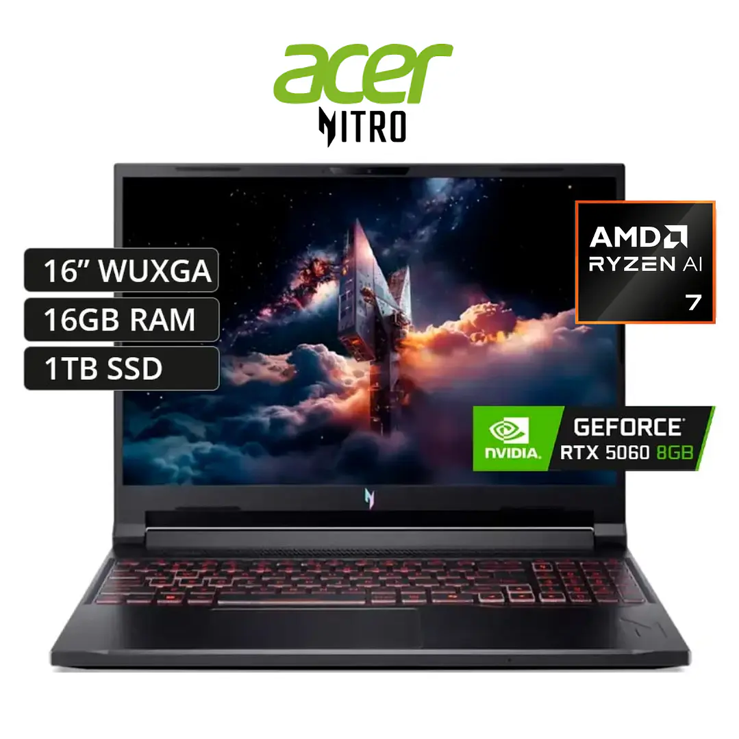 ACER NITRO AMD RYZEN AI 7-350, 16GB DDR5, 1TB, RTX-5060 1
