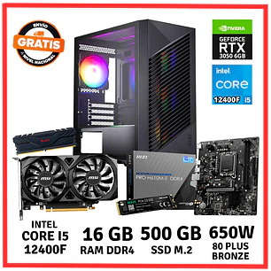 PC GAMER INTEL CORE I5 12400F/ 16GB DDR4/ 500GB/ RTX 3050