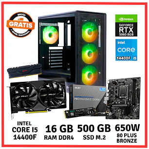 PC GAMER INTEL CORE I5 14400F/ 16GB DDR4/ 500GB/ RTX-5060